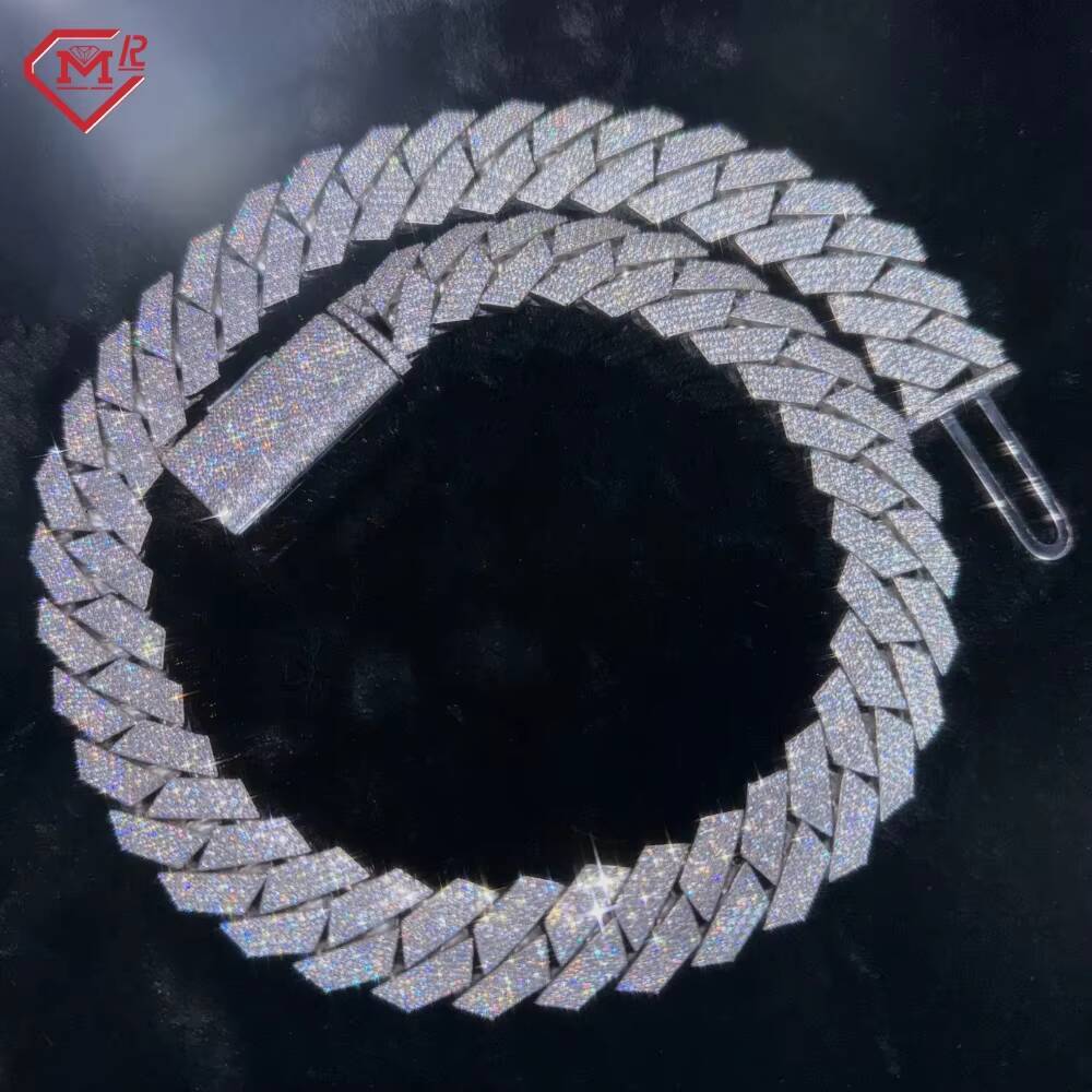 Hiphop VVS Moissanite Cuban Chain 15MM 925 Sterling Silver Custom Clasp Iced Out Moissanite Cuban Link Chain