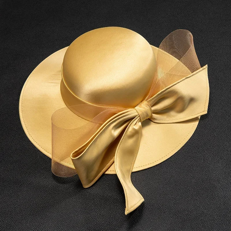 French Style Satin Bow Womens Hat - Elegant Wedding Fedora Sun Hat for Banquet Bridal Party260424 - view 3