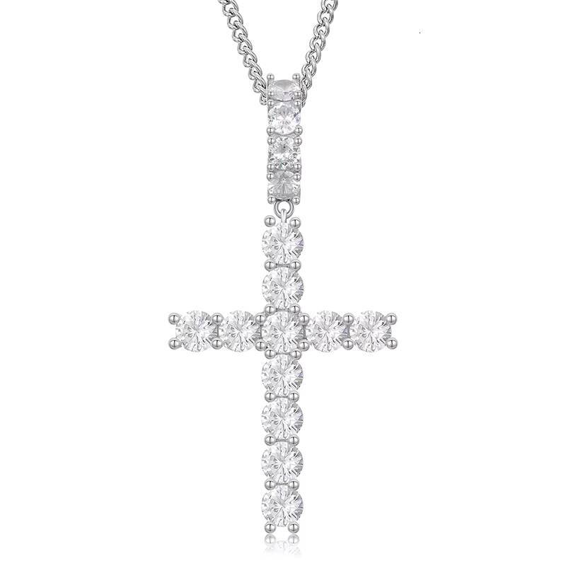 Drop Shipping No MOQ Moissanite Cross Pendant Necklace Gold Plated Jewelry 925 Sterling Silver Charm Pendant