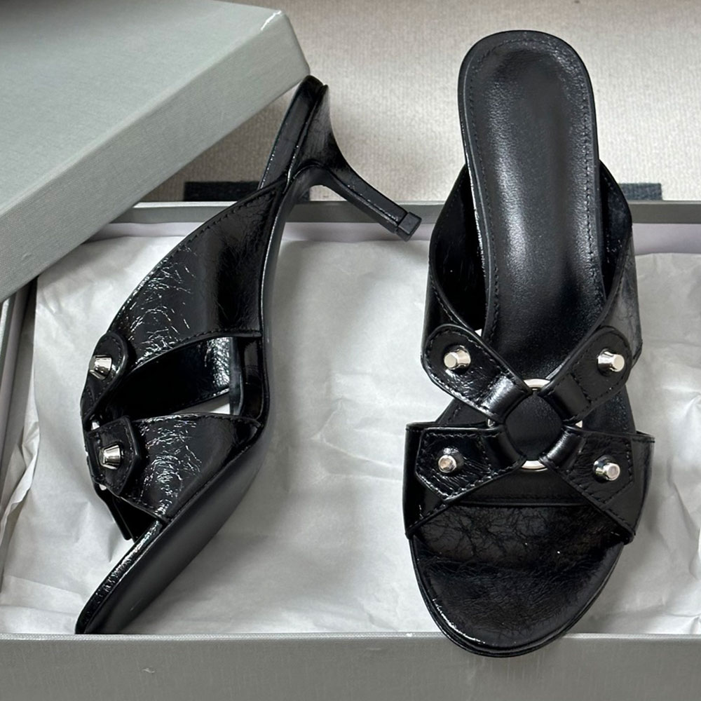 Womens City Sandal in Black designer sandals 866084W Open Toe Arena Lambskin Sandal Fashion Brand Summer Sandals Punk style luxury heel sandals heel height 7cm