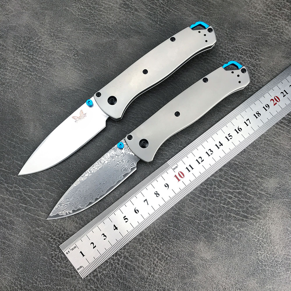 BM 533/535 Folding Knife Damascus Steel Blade Titanium Handles Sharp Field Hunting Knife Survival Tactical Tool with Pocket Clip