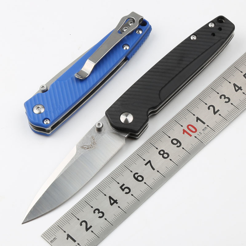 BM 485 Outdoor Folding Knife -M390 Steel Satin Plain Blade, Nylon Fiber Handle for Camping, Hunting, Survival, Tactical