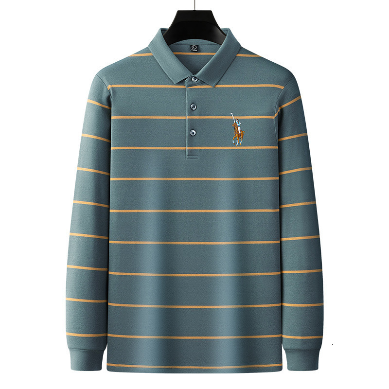 Mens Designer Cotton Striped Polo Shirt Long Sleeve Embroidered Logo Casual Knitted Top Business Style Plus Size Office Party Wear