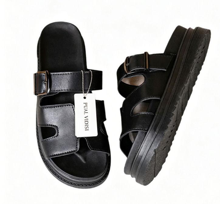 Women Cut Out Double Strap Platform Slide Sandals, Adjustable Buckle Thick Sole Non-slip Open Toe Casual Summer Backless Slippers