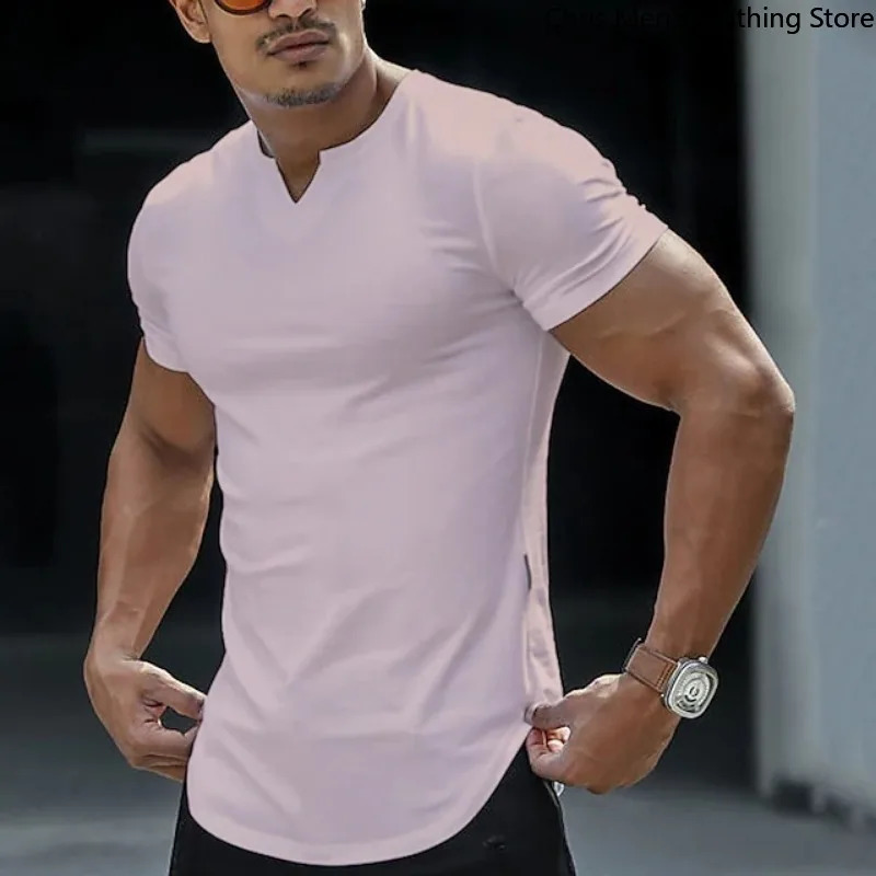 Summer Simple Casual Solid Color Mens Shirt Pro Choice Comfortable and Breathable Sports Fitness Short Sleeve Tshirt 260428