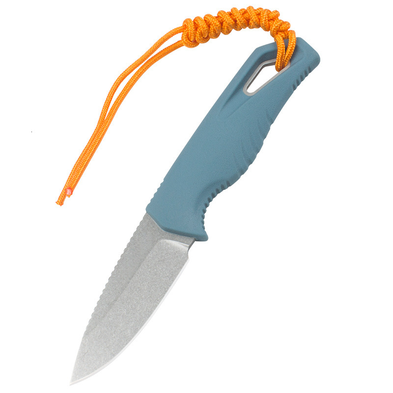 BM18050 2026 New Fixed Stone Washed Knife Blue TPV Handle Survival Small Straight Knife, K Sheath with Clip EDC Tool, Pocket Knife