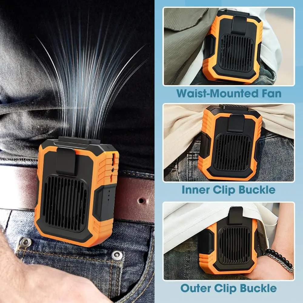 Portable Waist Fan Shirt Fan Rechargeable Speed Powerful Belt Fan with RPM Personal Cool Clip Fan 260428