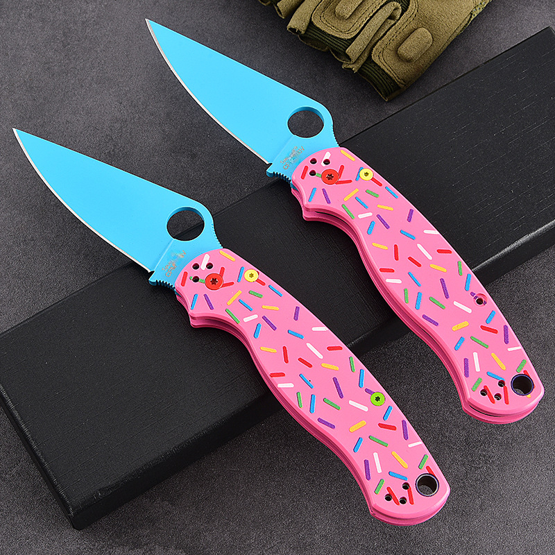 C81 Donut Outdoor Portable Pocket Aluminum Alloy Folding Self-Defense Fruit Knife Bugout Donut Pink Aluminum Bearing folding knife