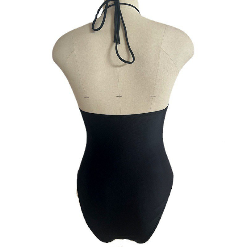 2026 Model Swimsuit with Hollow Out Straps Sexy OnePiece Black Tight Swimwear for Women Bikini 210722
