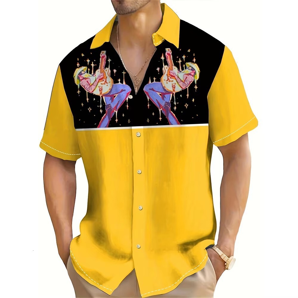 Mens Designer Tribal Print Linen Shirt Short Sleeve Casual Button Down Hawaiian Style Summer Beach Vacation Wear Plus Size