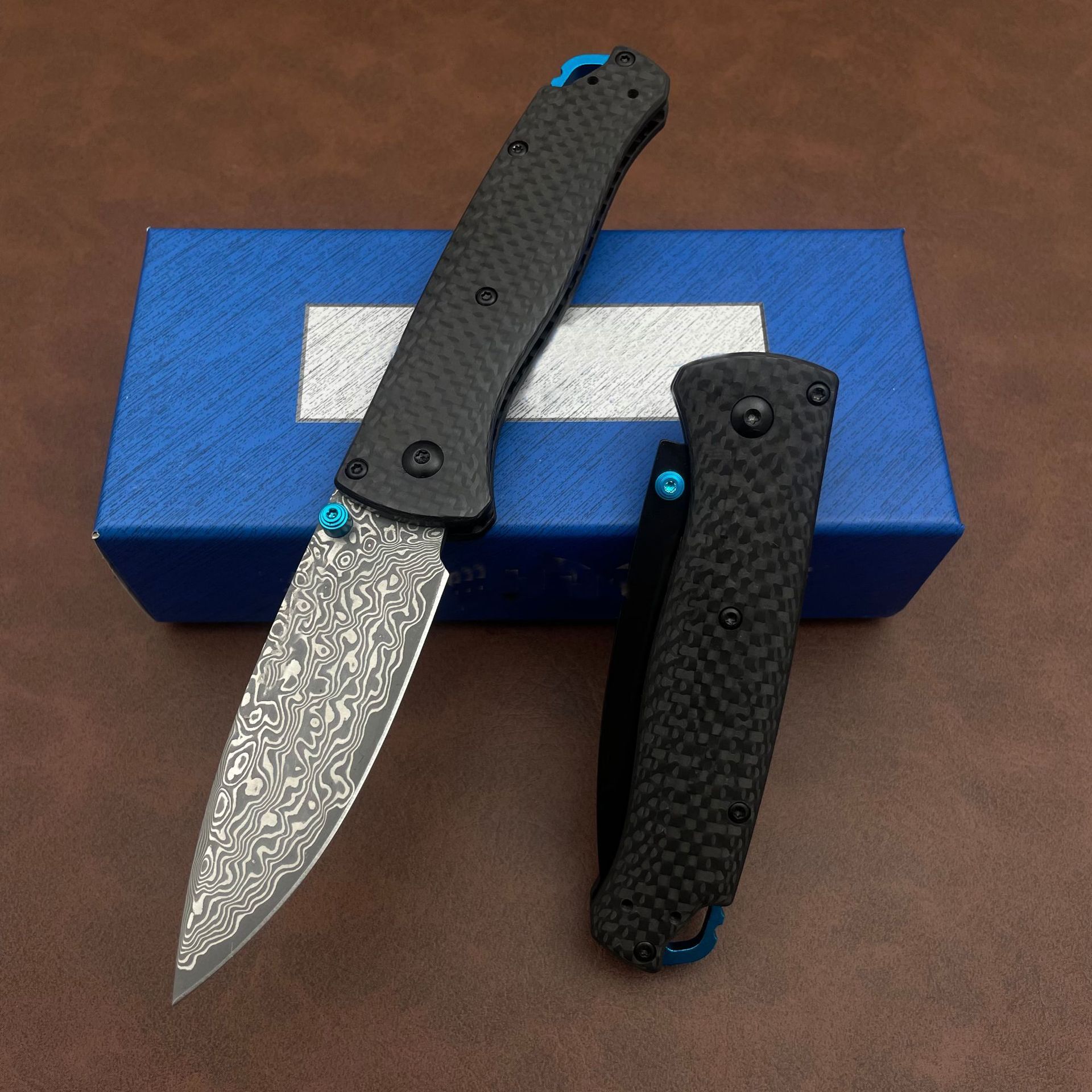 BM 533/535 Folding Knife Damascus Steel Blade Carbon Fiber Handles Sharp Field Hunting Knife Survival Tactical Tool with Pocket Clip