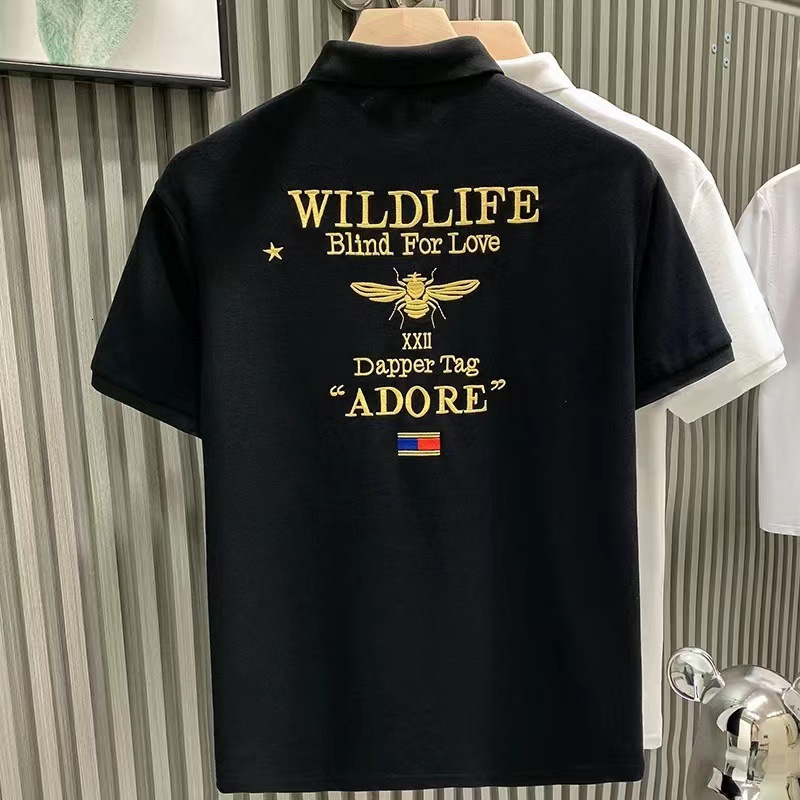 Designer Polo Shirt Mens Silky Cotton Gold Bee Embroidered Business Casual Short Sleeve Top For Summer Daily Work Fashion In Black White Plus Sizes