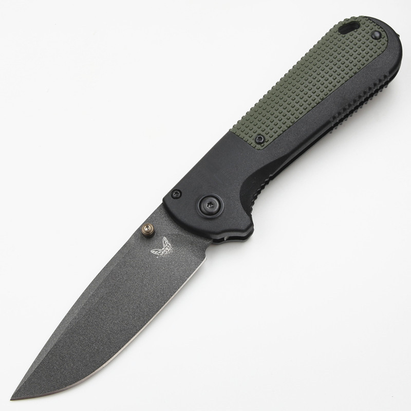 BM 430 Redoubt Folding Knife 3.55" CPM-D2 Graphite Black Plain Blade Grivory Handles 430BK Camping Tool with Clip Pocket Knife