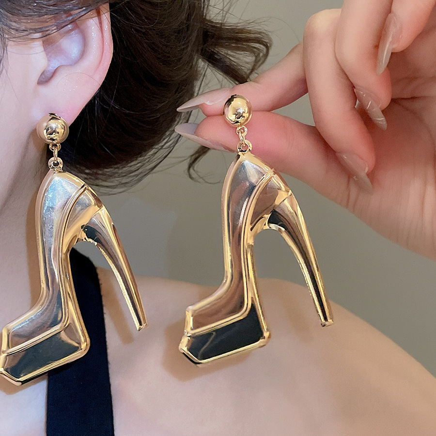 Exaggerated European American style silver needle irregular geometric metal shiny stud earrings, 2026 new model, unique and stylish earrings - view 7