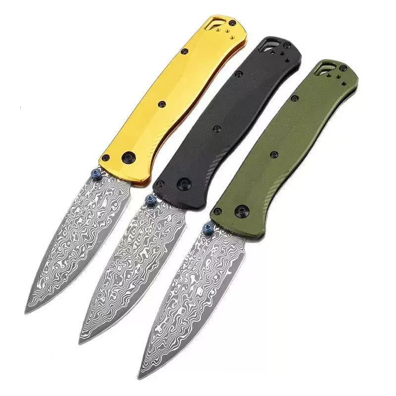 New Outdoor Camping BM533 Folding Belt Knife Damascus Knife Aluminum Handle Jungle Tactical Multi-Functional Self-Defense Tool