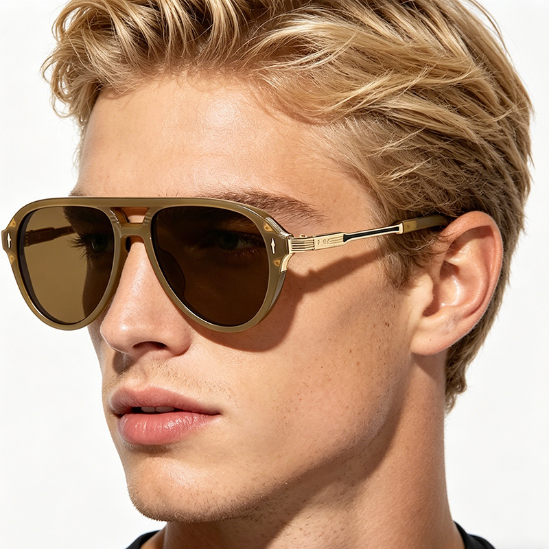Oversized Pilot Sunglasses European and American Men's Retro Double Bridges Rivets Square Frame Cross-Border Spot Wholesale UV Protection CB Fash