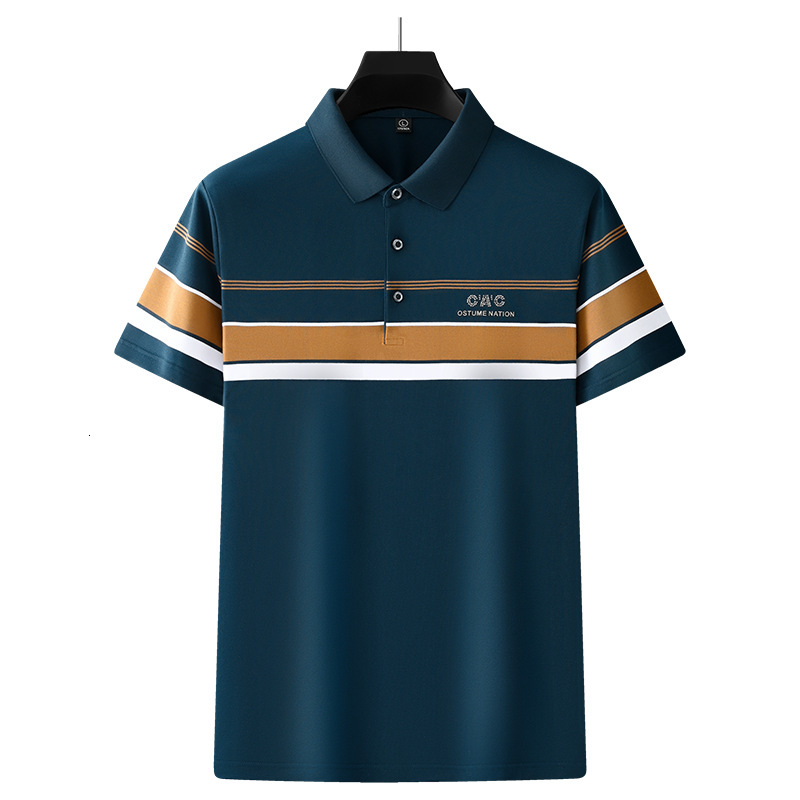 Designer Polo Shirt Mens Color Block Striped Rhinestone Letter Print Business Casual Short Sleeve Breathable Cotton Top For Summer Daily Office Fashio