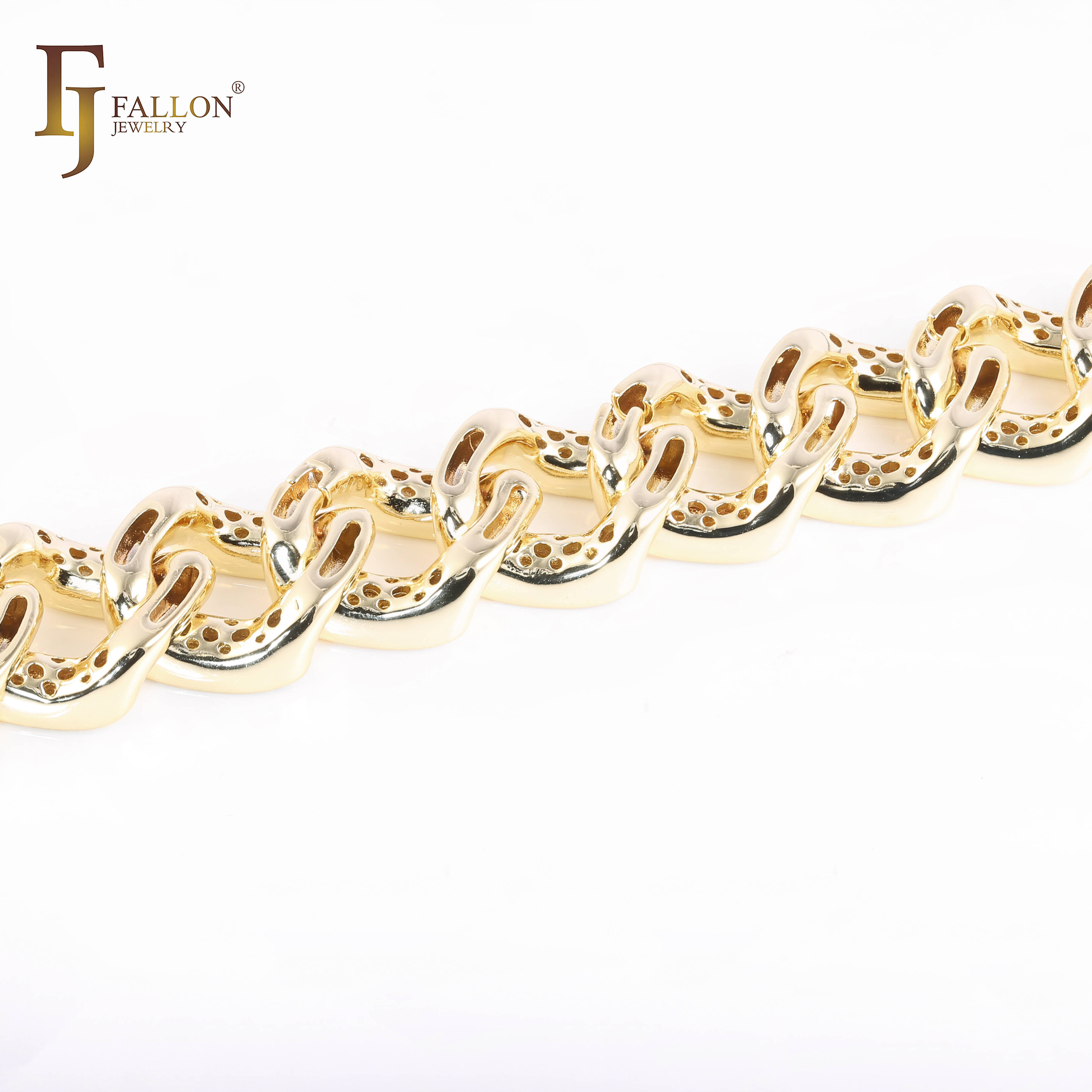 FJ Fallon Hoollow Retro Style Monaco Cuba Bracelet Chains 14K Gold Plated Brass Main Zircon Hip Hop Split