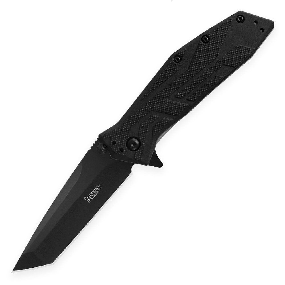 KS 1990 Black Folding Knife with 8Cr13Mov Blade and Nylon Fiber Handle - Essential Emergency Tool for Outdoor Hiking Travels