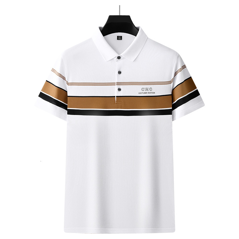 Designer Polo Shirt Mens Color Block Striped Rhinestone Letter Print Business Casual Short Sleeve Breathable Cotton Top For Summer Daily Office Fashio