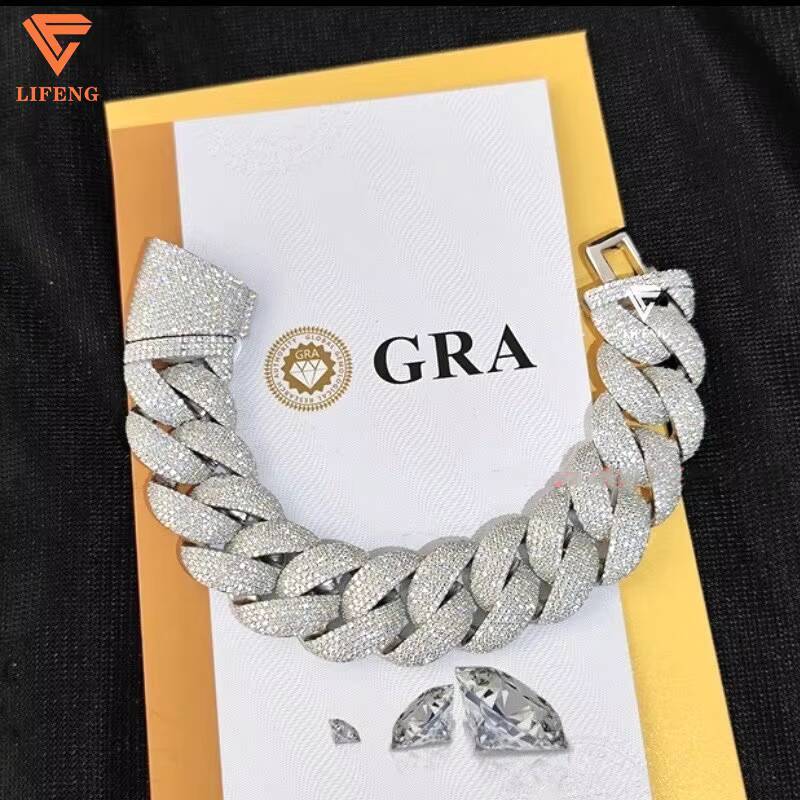 Custom 23mm Mens Gold-Plated 925 Silver Charm Bracelet VVS Moissanite Diamond Hip Hop Jewelry Fashionable Miami Cuban Link