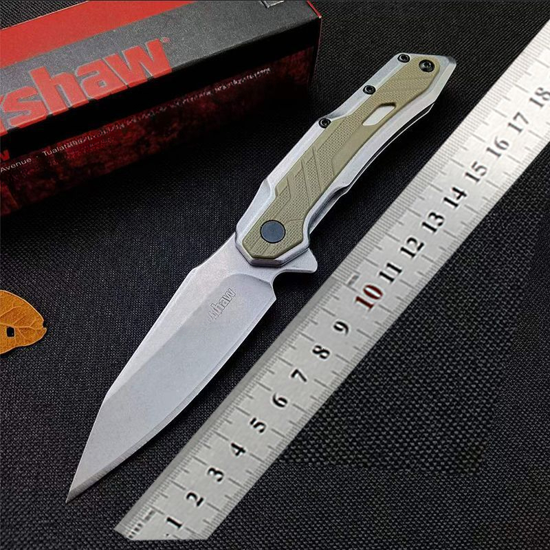 KS 1369 Folding Pocket Knife Assisted Flipper 2.95 Inch 8Cr13Mov Stonewashed Clip Point Blade G10 Handle for Camping EDC