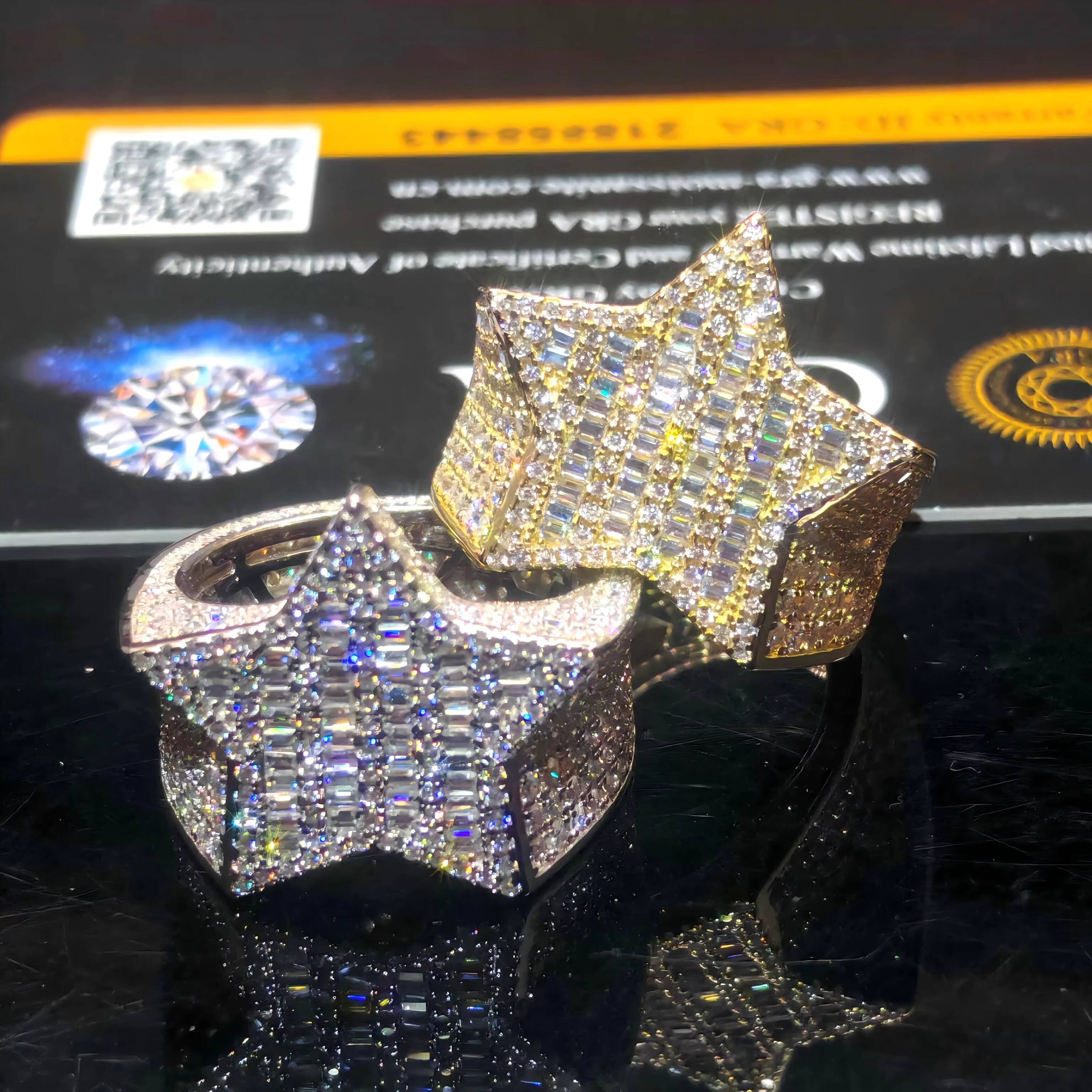 2025 Star Hip Hop Full Melee Moissanite Rings S925 White Yellow Gold Plated Mens GRA Certificate Ring