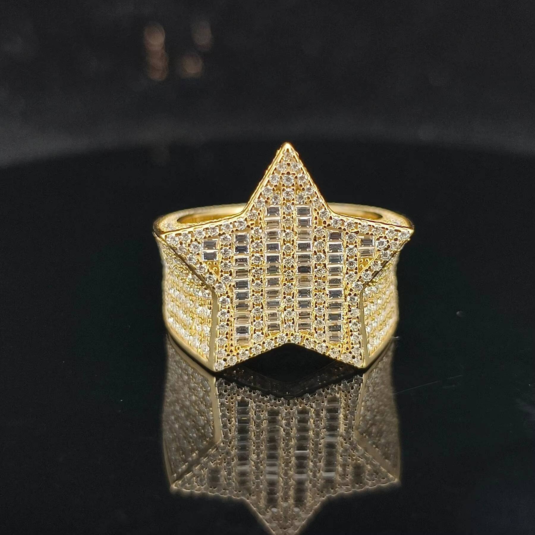 2025 Star Hip Hop Full Melee Moissanite Rings S925 White Yellow Gold Plated Mens GRA Certificate Ring