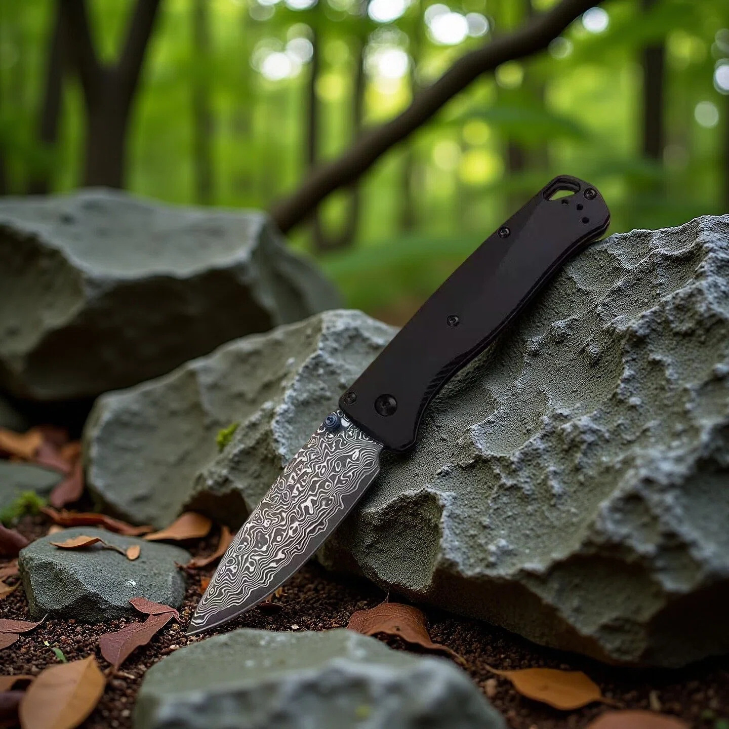 New Outdoor Camping BM533 Folding Belt Knife Damascus Knife Aluminum Handle Jungle Tactical Multi-Functional Self-Defense Tool