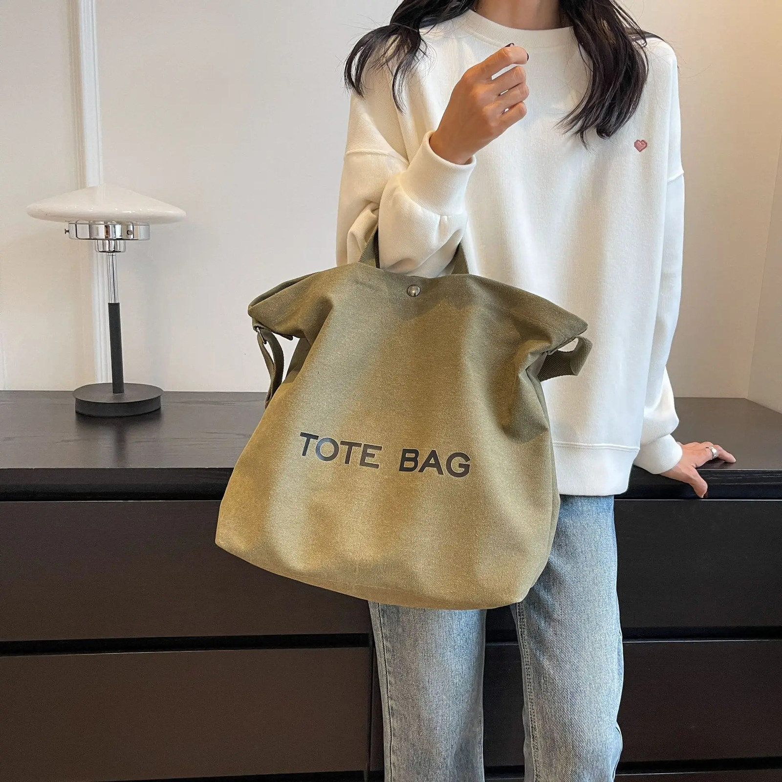 Thickened Canvas Retro Tote Bag Premium Sense Handbags Commuter Bag Large Capacity Student Shoulder Bags for Women 260428