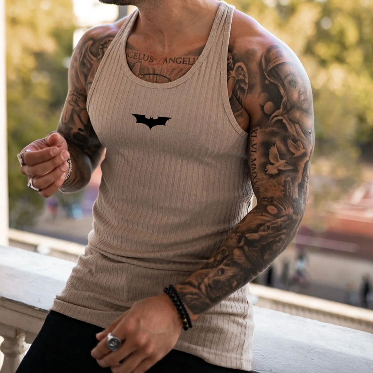 2026 Summer Men Bat Vest Plus Size Stripe Gym Tank Top Men Fitness Male Exercise Sports Vest Undershirt Bodybuilding Clothing 260427