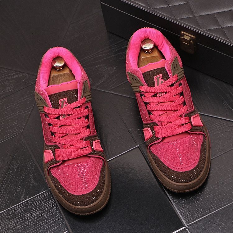 Designer shoe Pink Rhinestone Trendy Brand Men's Sneakers 2026 New Color Block Versatile Thick Sole Height Increasing Internet Celebrity Hot Fash