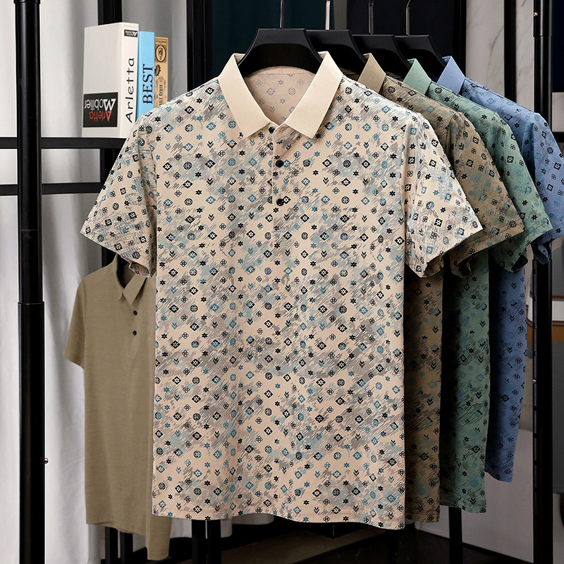 Designer Polo Shirt Mens Ice Silk All Over Print Business Casual Short Sleeve Breathable Top For Summer Daily Work Fashion In Multiple Colors