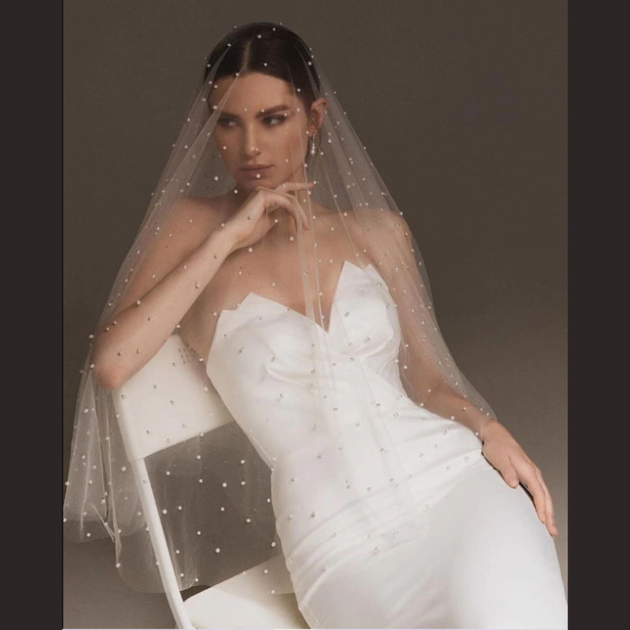 TOPQUEEN V05 Pearls Wedding Veils With Comb 100 Handmade Beaded Wedding Accessories Cathedral Wedding Veil Elegant 260228