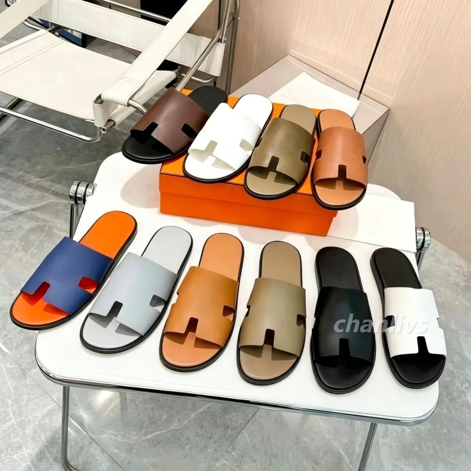 Designer beach slippers luxury summer izmir sandals men fashion genuine leather gentleman lazy flat large home scuffs casual slides Heremesandles men slippers