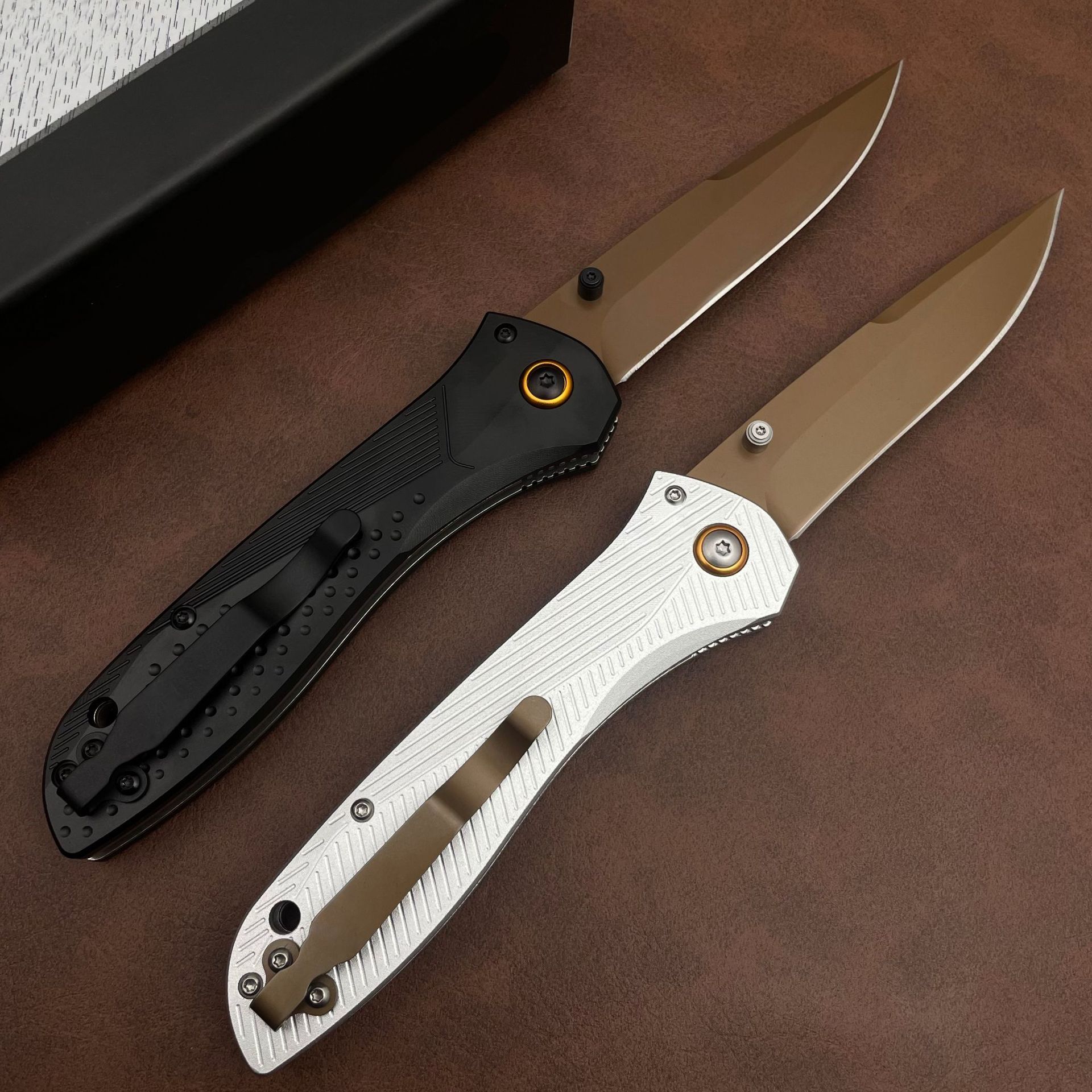 BM710 folding knife, aviation aluminum handle Aixs lock gold-plated titanium blade, holiday gift, knife enthusiast collector