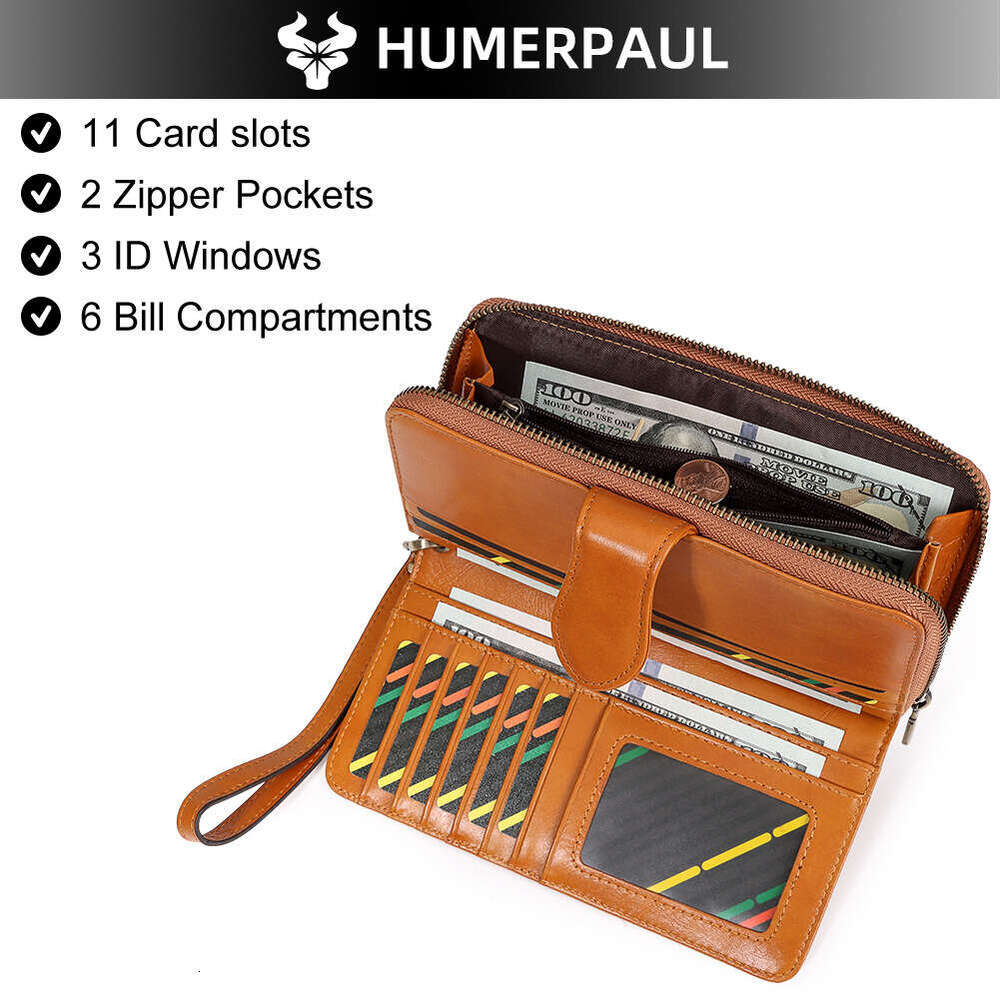 Women Light Luxury Niche Designer Wallet, Hummer Paul Cowhide Clutch, RFID Security Large Capacity Multi Card Slots Purse SENYY