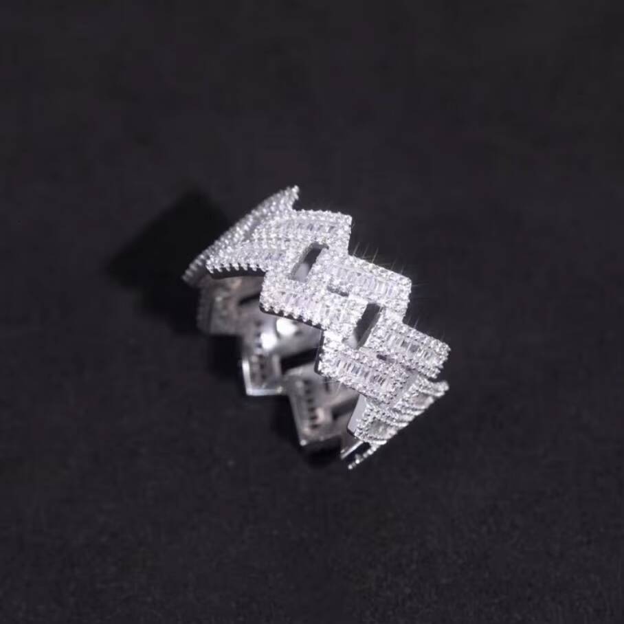 Fashion Jewelry 925 Silver VVS Baguette Moissanite Diamond Iced Out Ring Men Ring for Hip Hop Life
