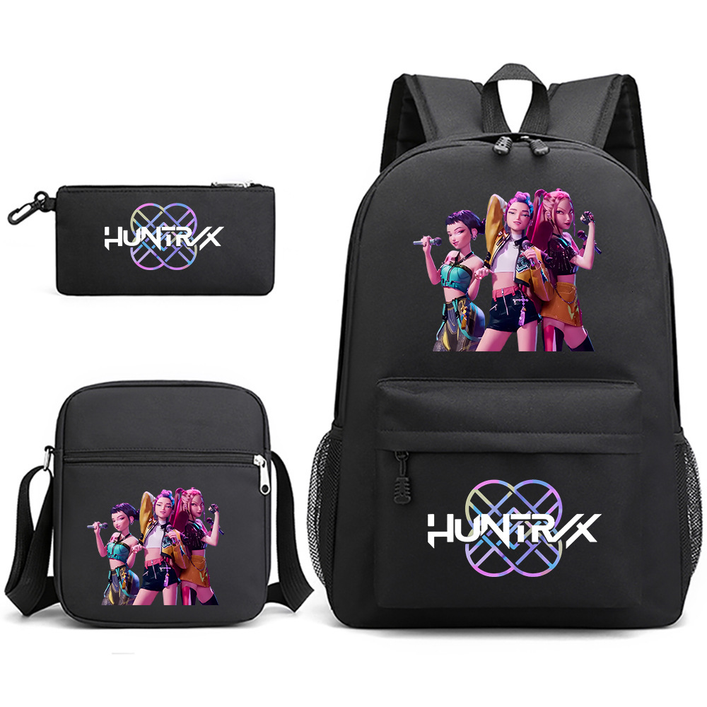 Kpop Hunters Demon Slayer Printed Student Backpack Shoulder Bag Pencil Case Three-Piece Set