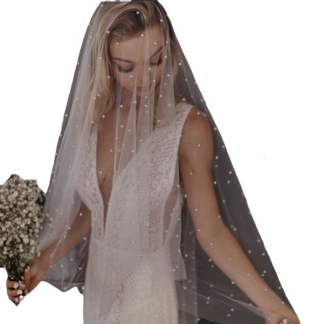 TOPQUEEN V05 Pearls Wedding Veils With Comb 100 Handmade Beaded Wedding Accessories Cathedral Wedding Veil Elegant 260228