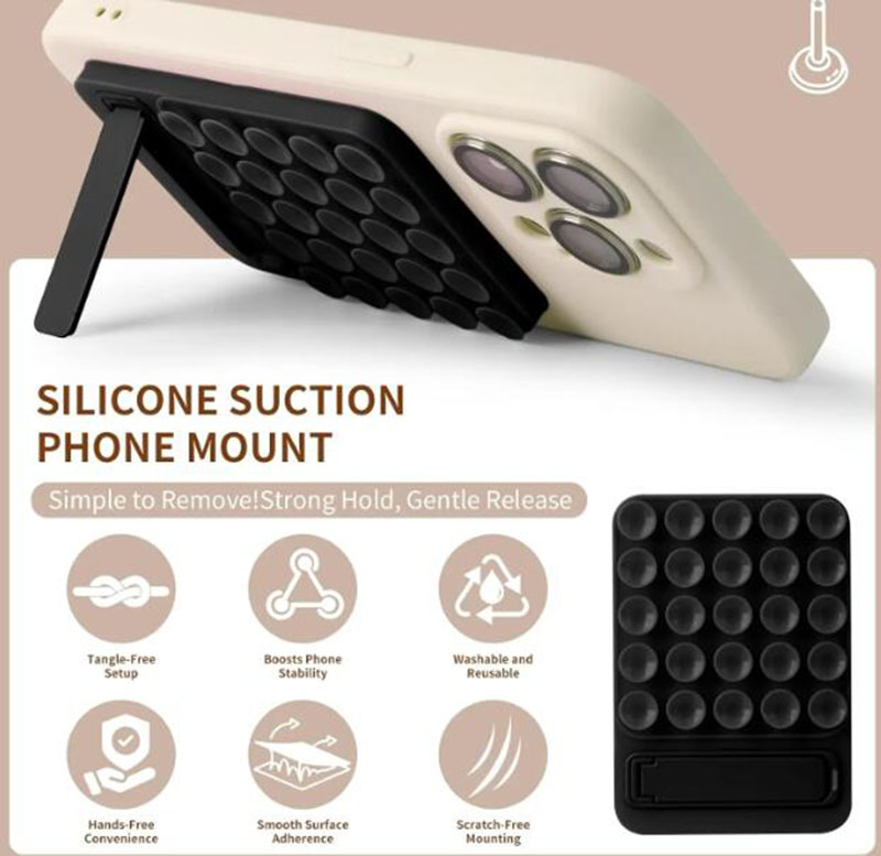Silicone Suction Phone Case Mount Anti-Slip Hands-Free Sticky Cell Phone Grip Stands for Selfies and Videos Phone Holder