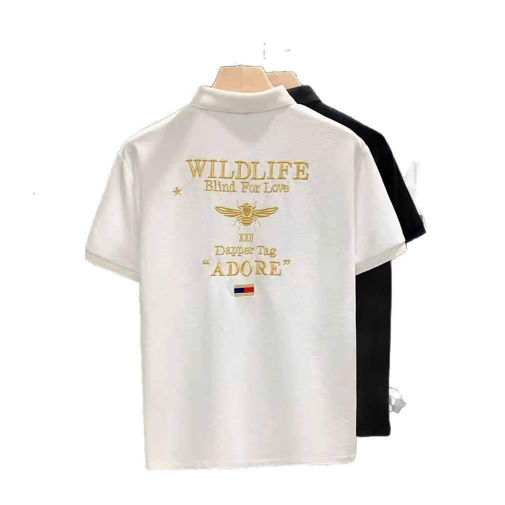 Designer Polo Shirt Mens Silky Cotton Gold Bee Embroidered Business Casual Short Sleeve Top For Summer Daily Work Fashion In Black White Plus Sizes