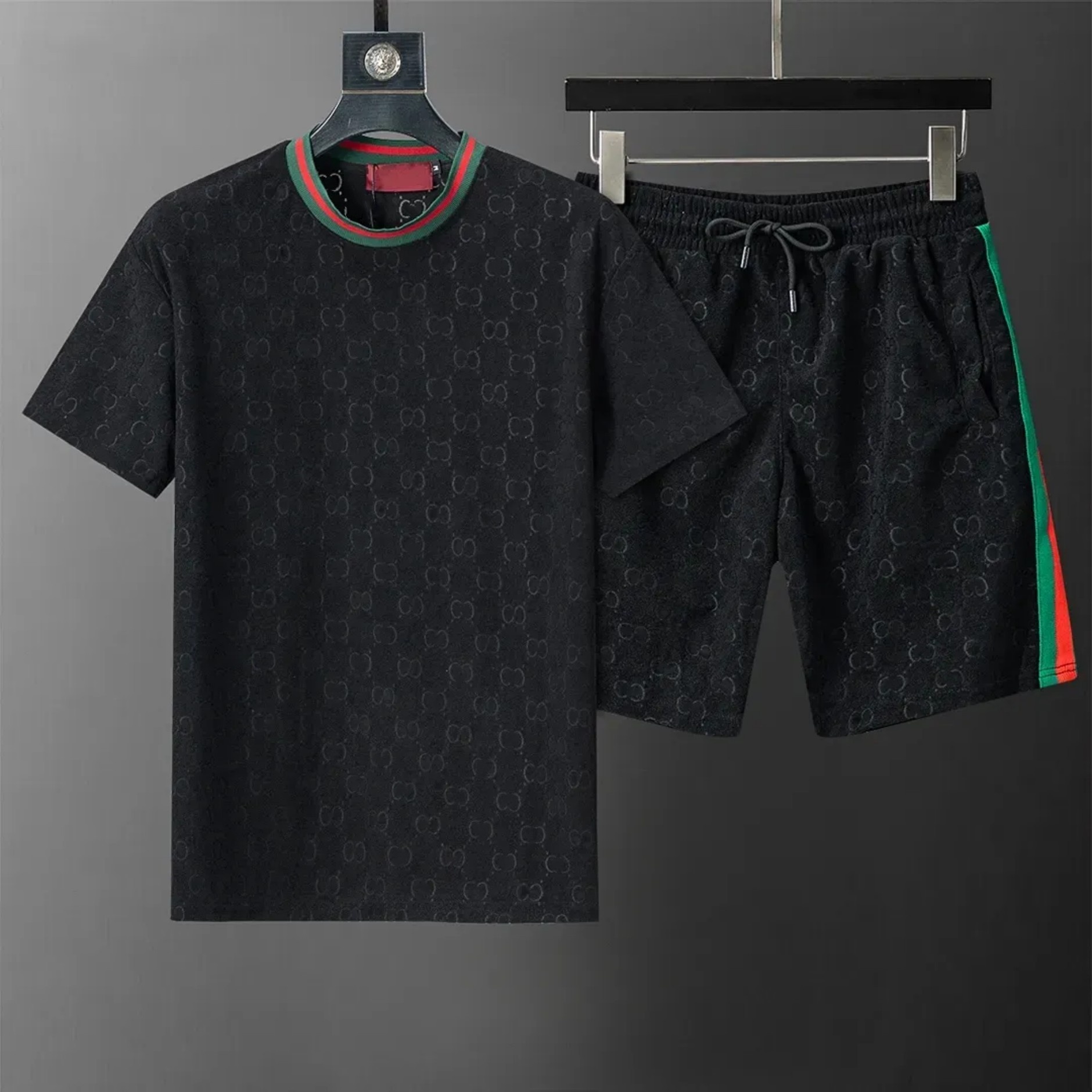 track suit men shorts and tshirt set Summer High Grade Cotton Polo Tracksuit, All Over Letter Print Streetwear Sports Two Piece Suit