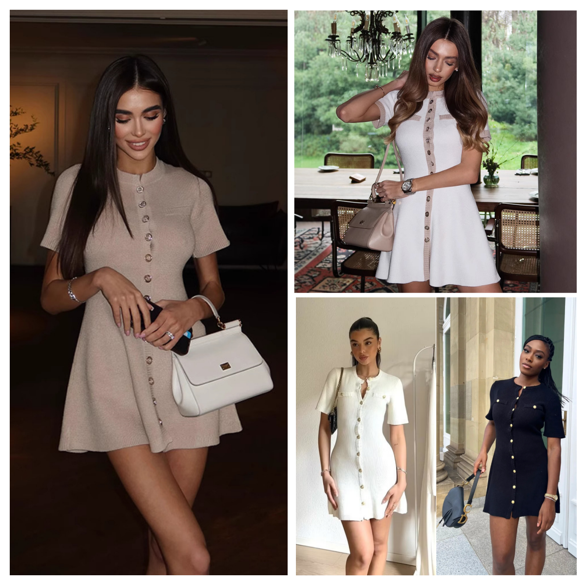 Casual Dresses Women's 2026 A-line Knitted Chic Single Breasted Mini Vestidos Elegant Short Sleeve Slim Contrast Lady Dress