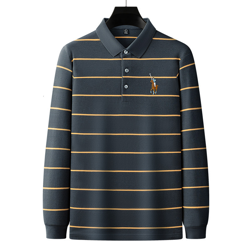 Mens Designer Cotton Striped Polo Shirt Long Sleeve Embroidered Logo Casual Knitted Top Business Style Plus Size Office Party Wear