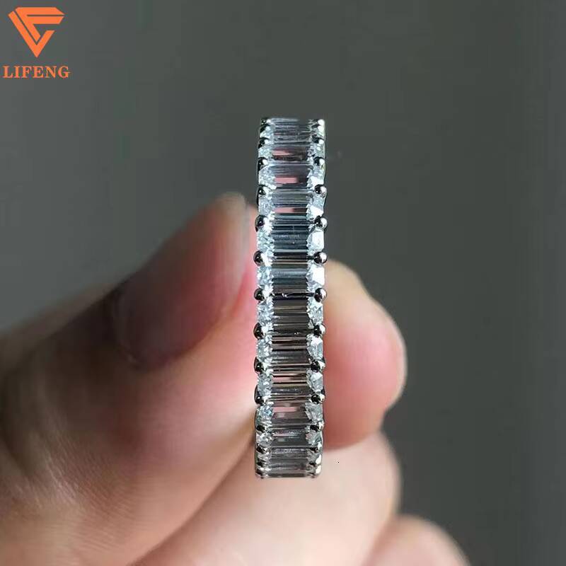 High Quality S925 Silver Moissanite Ring for Men Luxury Emerald Cut Promise Stacking Engagement 925 Silver Baguette Ring