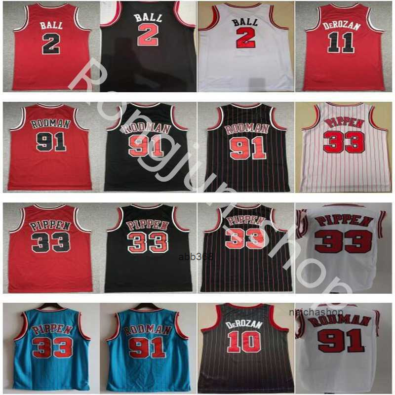 Mens 2 Lonzo Ball Basketball Jersey 11 Demar DeRozan 23 Dennis 91 Rodman Scottie 33 Pippen Black Red White Blue Size S-XXL Wholesale