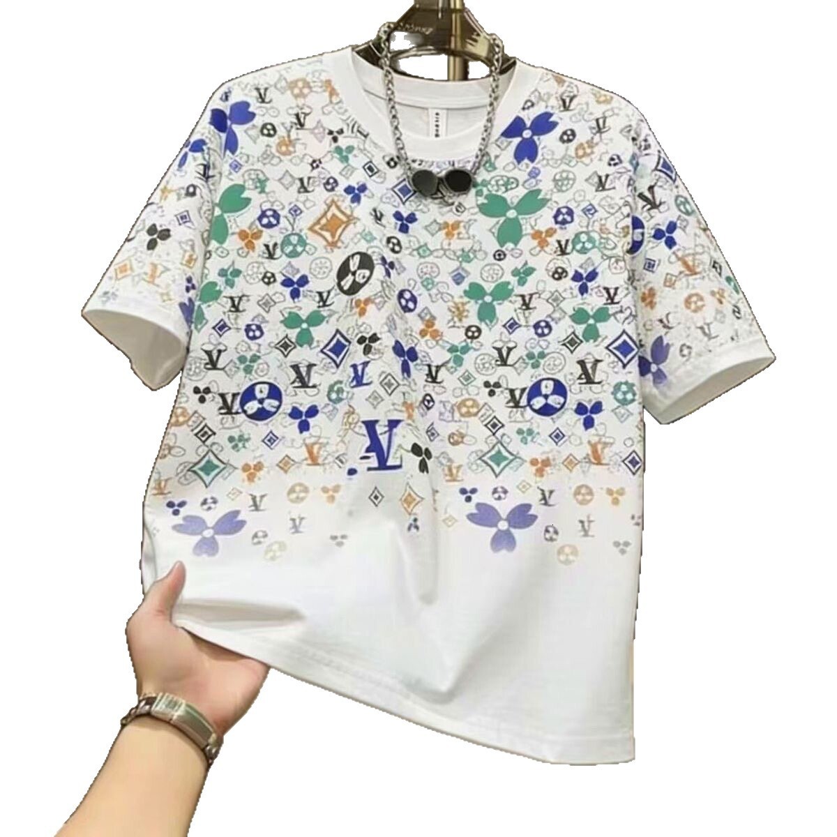 Summer New Designer T-shirt Light Luxury Casual Short Sleeved Mens Round Neck Slim Fit Trendy Brand High-end Letter Full Printed Short Sleeved T-shirt
