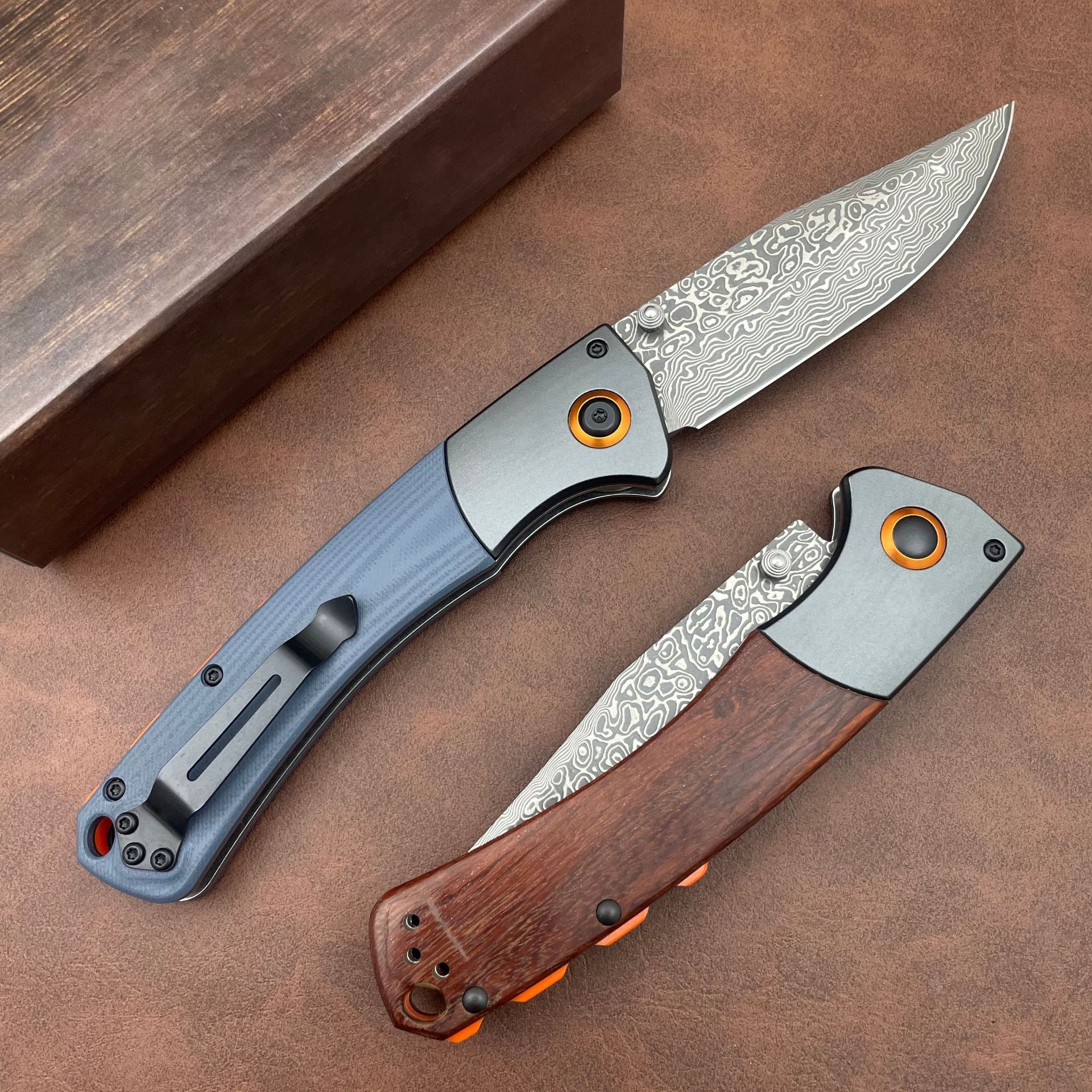 Damascus Steel Blade BM 15080 Crooked River Folding Knife Wooden / G10 Handles Outdoor Camping Pocket Knives EDC Tactical Tool