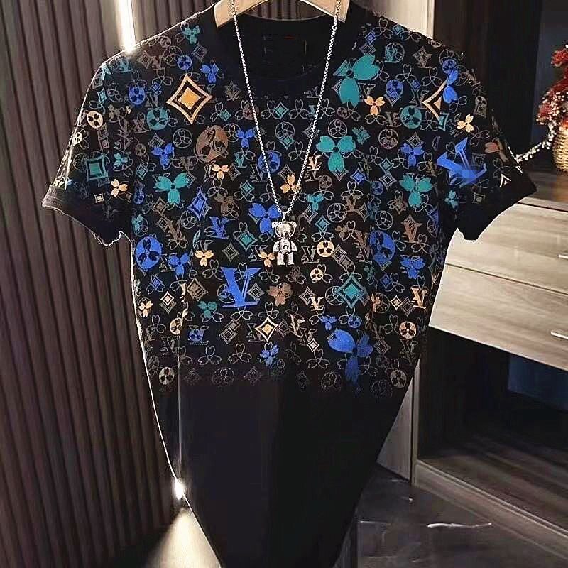 Summer New Designer T-shirt Light Luxury Casual Short Sleeved Mens Round Neck Slim Fit Trendy Brand High-end Letter Full Printed Short Sleeved T-shirt